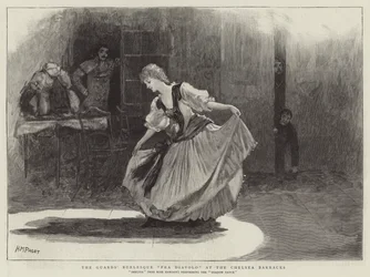 La burla de los Guardias Fra Diavolo en los Barracones de Chelsea